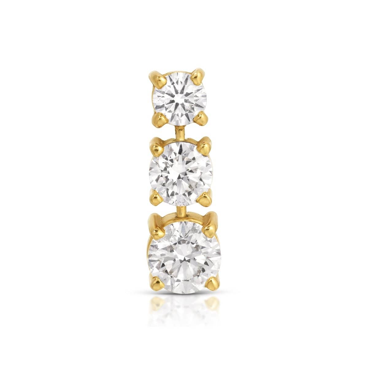 A Triple Sec Diamond Earring in yellow gold on a white background. 