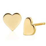 A pair of Heartfelt Studs in yellow gold on a white background. 