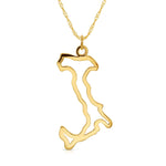 An Italy pendant necklace in yellow gold on a white background.