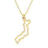 A Japan pendant necklace in yellow gold on a white background.