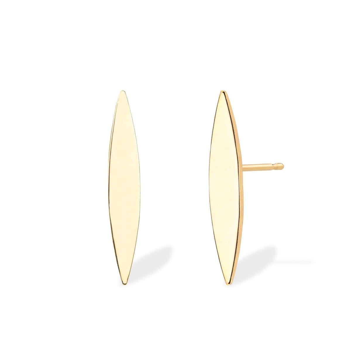 A pair of Horizon Studs in yellow gold on a white background. 