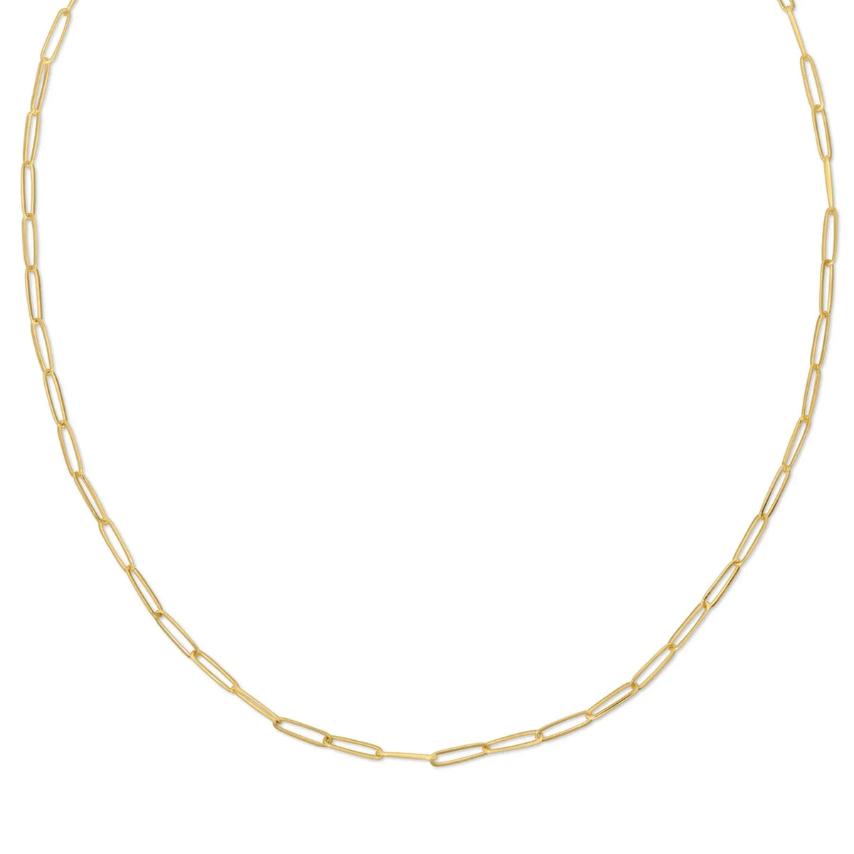 An Element Long Link Chain in yellow gold on a white background. 