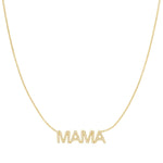 A Pavé MAMA Necklace in yellow gold on a cable chain on a white background. 