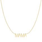 A MAMA Necklace in yellow gold on a white background. 
