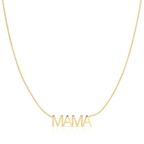 A MAMA Necklace in yellow gold on a white background.