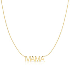 A MAMA Necklace in yellow gold on a white background. 