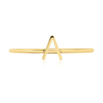 A yellow gold 14k gold Letter Ring in A on a white background.