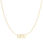 A MRS Necklace in yellow gold on a cable chain on a white background. 