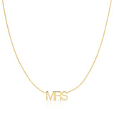 A MRS Necklace in yellow gold on a cable chain on a white background. 