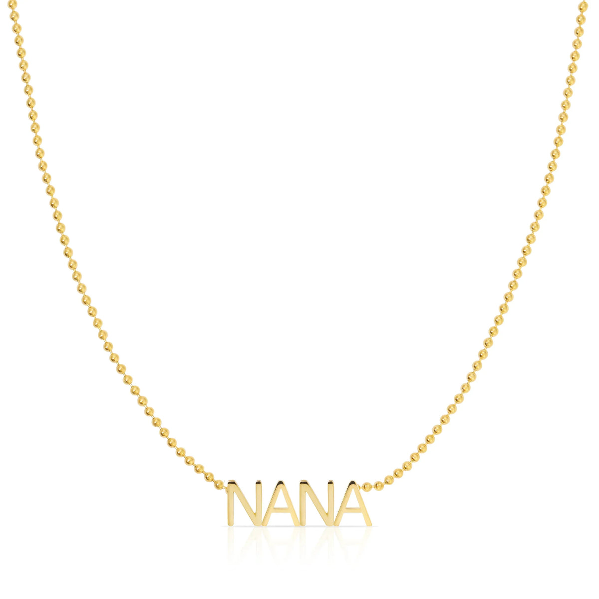 A NANA Necklace in yellow gold on a bead chain on a white background.