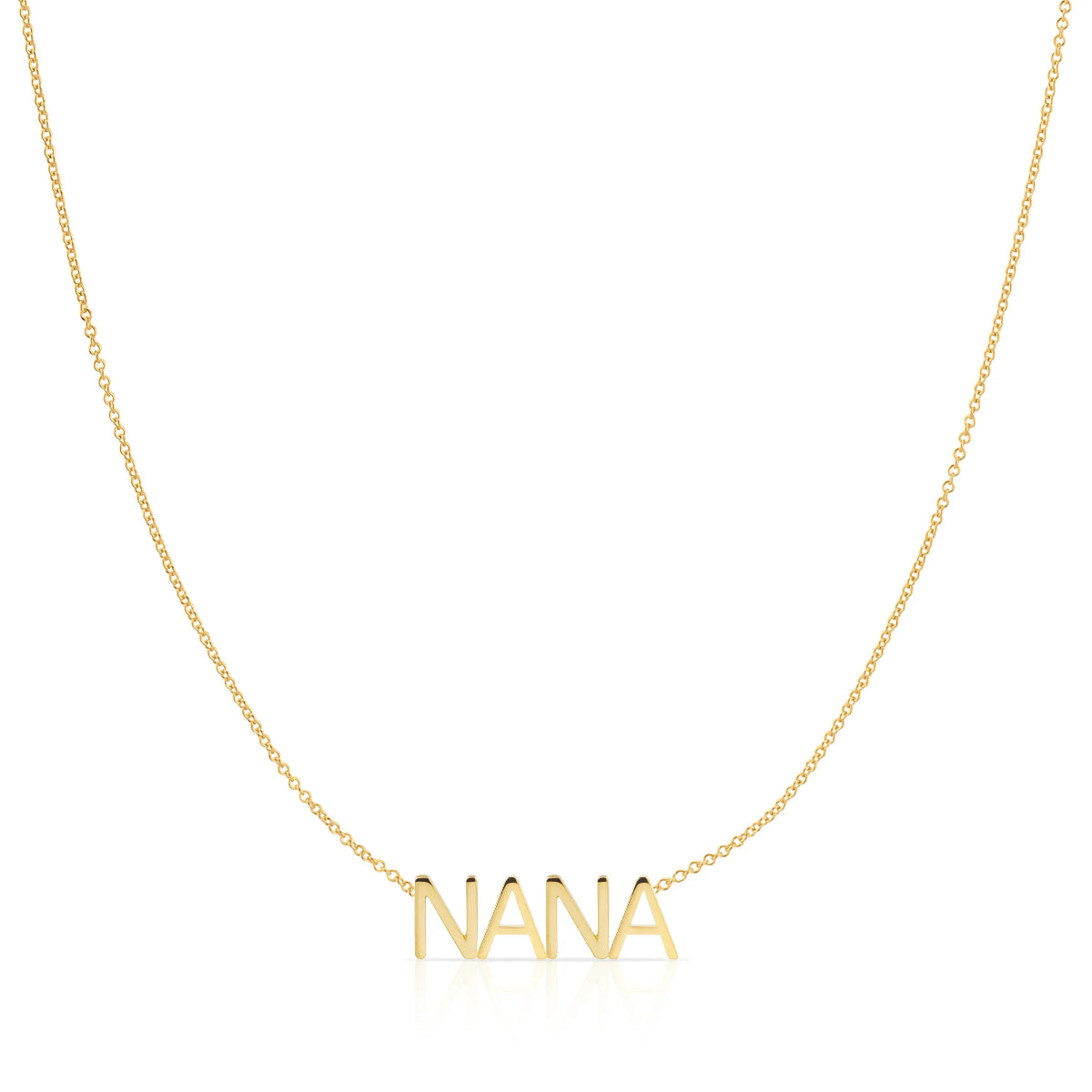 A NANA Necklace in yellow gold on a cable chain on a white background.