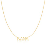 A NANA Necklace in yellow gold on a cable chain on a white background.