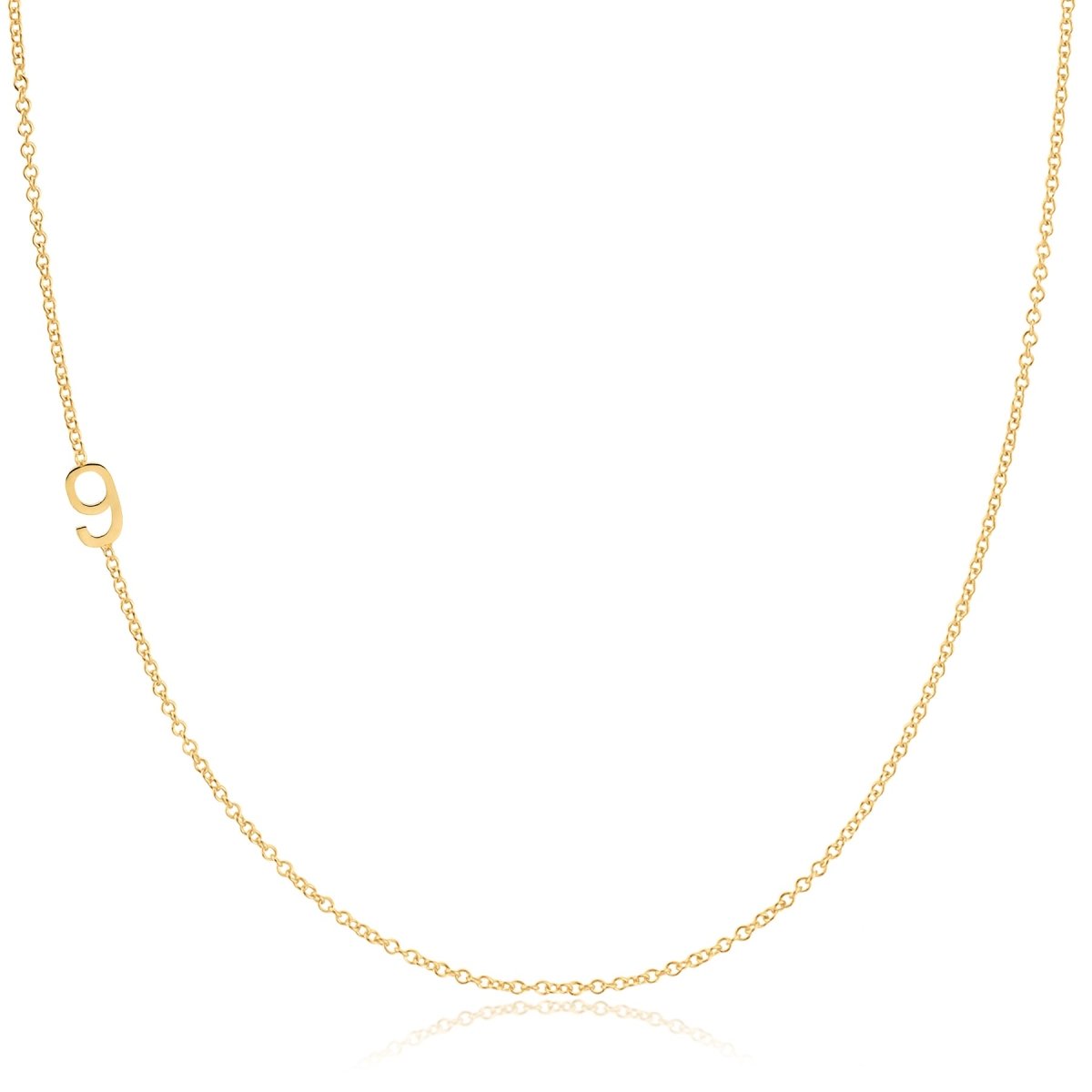 A yellow gold 14k Gold Asymmetrical Number Necklace - 9 on a white background. 