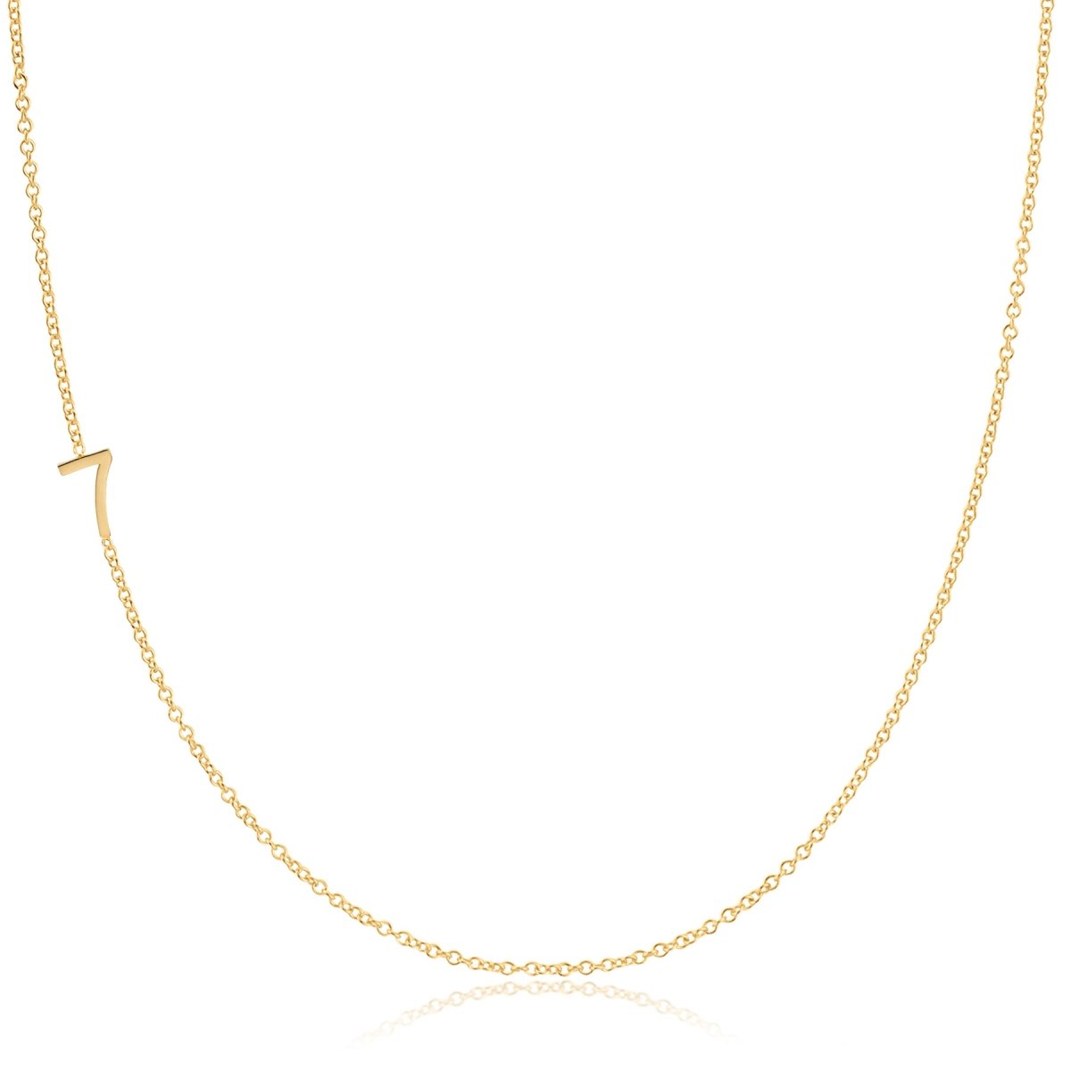 A white gold 14k Gold Asymmetrical Number Necklace - 7 on a white background. 