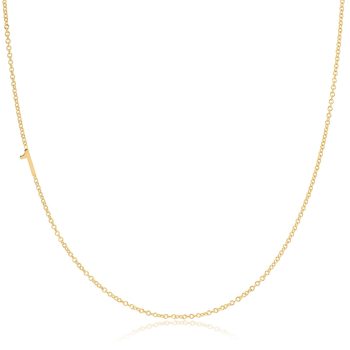 A yellow gold 14k Gold Asymmetrical Number Necklace - 1 with a cable chain on a white background. 