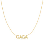 A Pavé 'GAGA' Necklace in yellow gold on a cable chain on a white background.