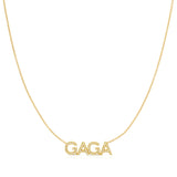 A Pavé 'GAGA' Necklace in yellow gold on a cable chain on a white background.