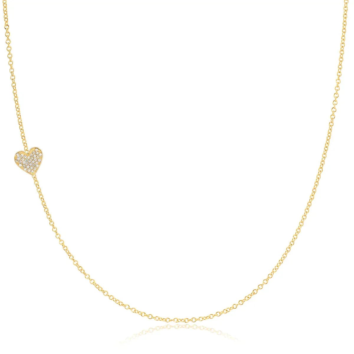 14K ASYMMETRICAL CHARM NECKLACE Pavé Heart