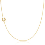 14k Gold Asymmetrical Charm Necklace - Pavé Horseshoe