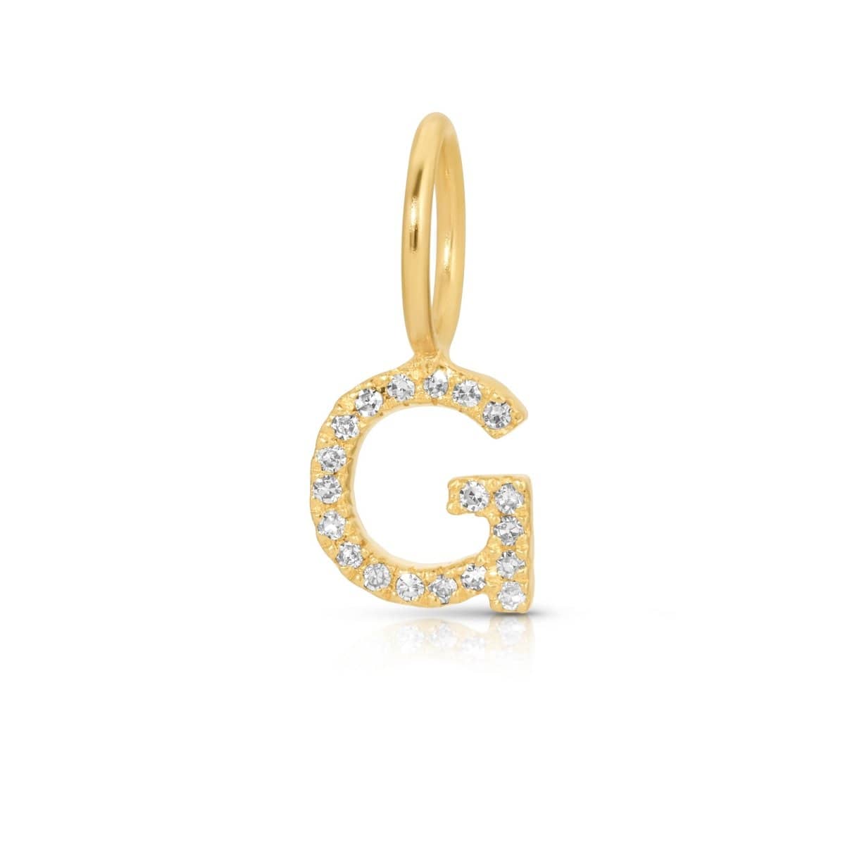 A yellow gold Pavé Letter Charm in G on a white background.