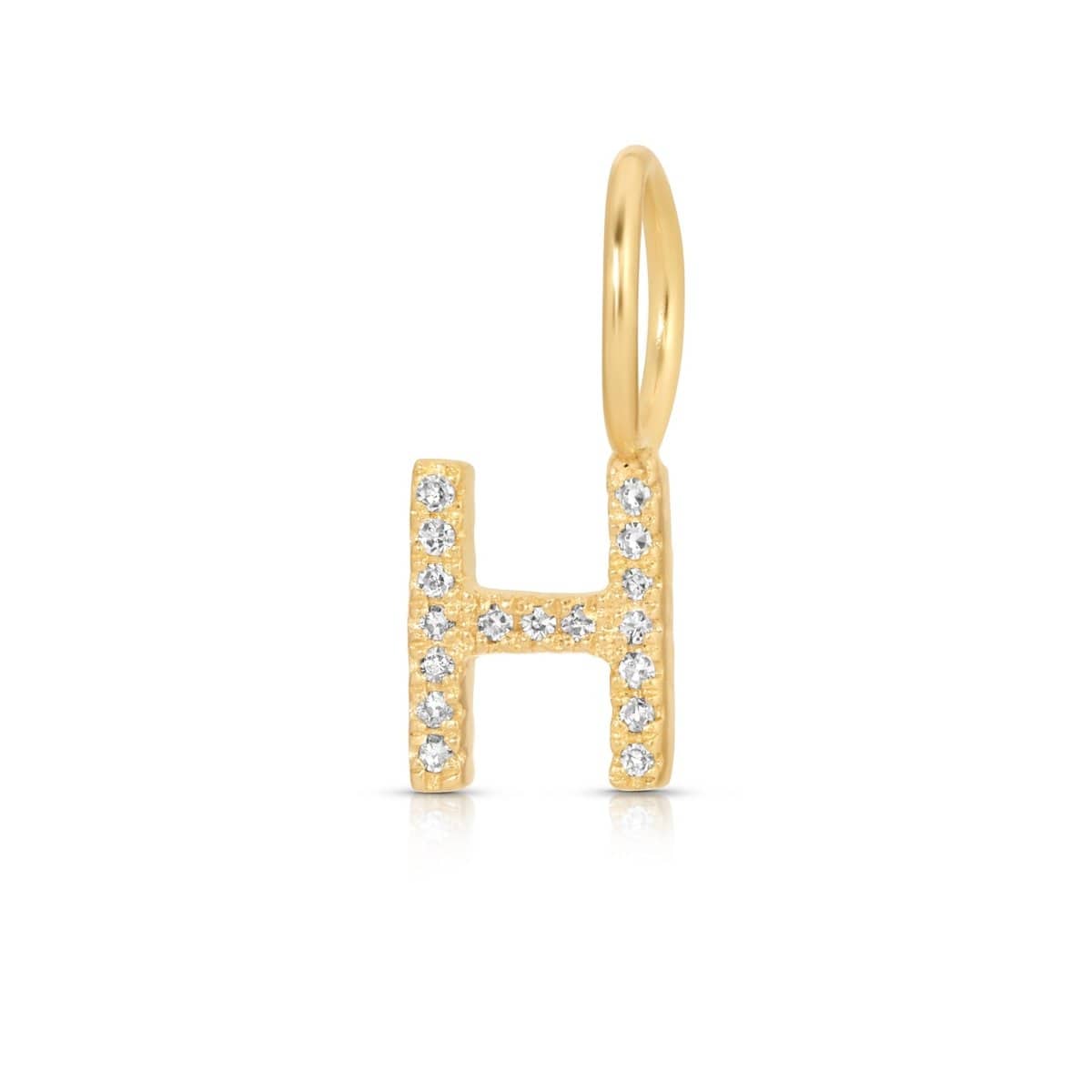 A yellow gold Pavé Letter Charm in H on a white background.