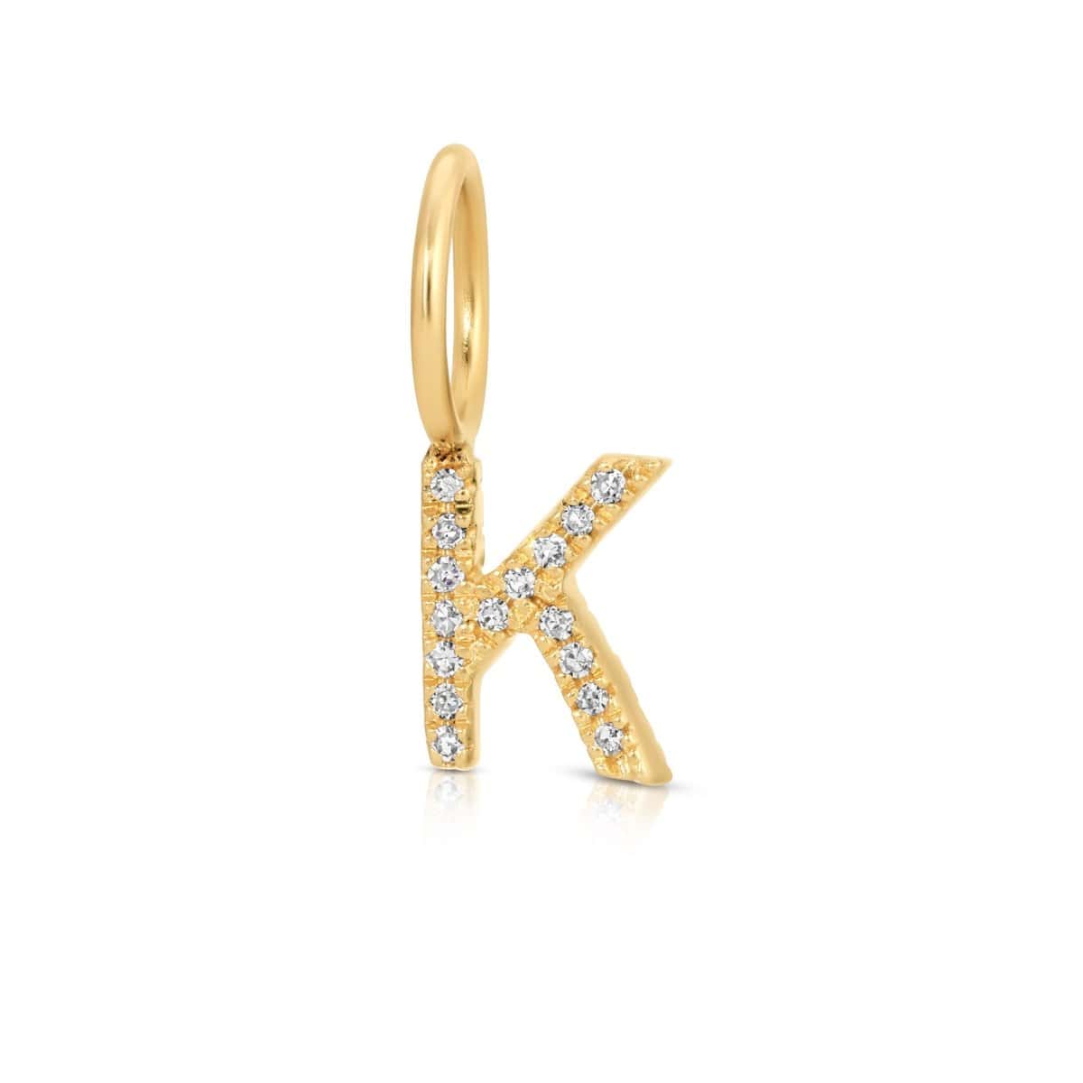A yellow gold Pavé Letter Charm in K on a white background.