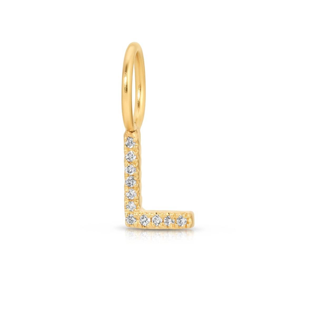 A yellow gold Pavé Letter Charm in L on a white background.