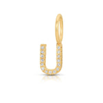A yellow gold Pavé Letter Charm in U on a white background.