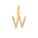 A yellow gold Pavé Letter Charm in W on a white background.