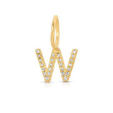 A yellow gold Pavé Letter Charm in W on a white background.