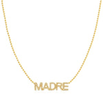 A Pavé 'Madre' Necklace in yellow gold on a bead chain on a white background.
