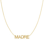 A Pavé 'Madre' Necklace in yellow gold on a cable chain on a white background.