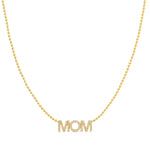 A Pavé MOM Necklace in yellow gold on a bead chain on a white background. 