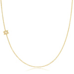 A yellow gold 14k Gold Asymmetrical Charm Necklace - Pavé Star of David with a cable chain on a white background. 