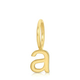 A yellow gold Petite Letter Charm in the lowercase letter a on a white background.