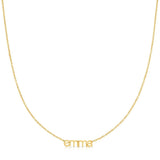 A yellow gold Petite Nameplace Necklace with the name 'emma' on a white background. 