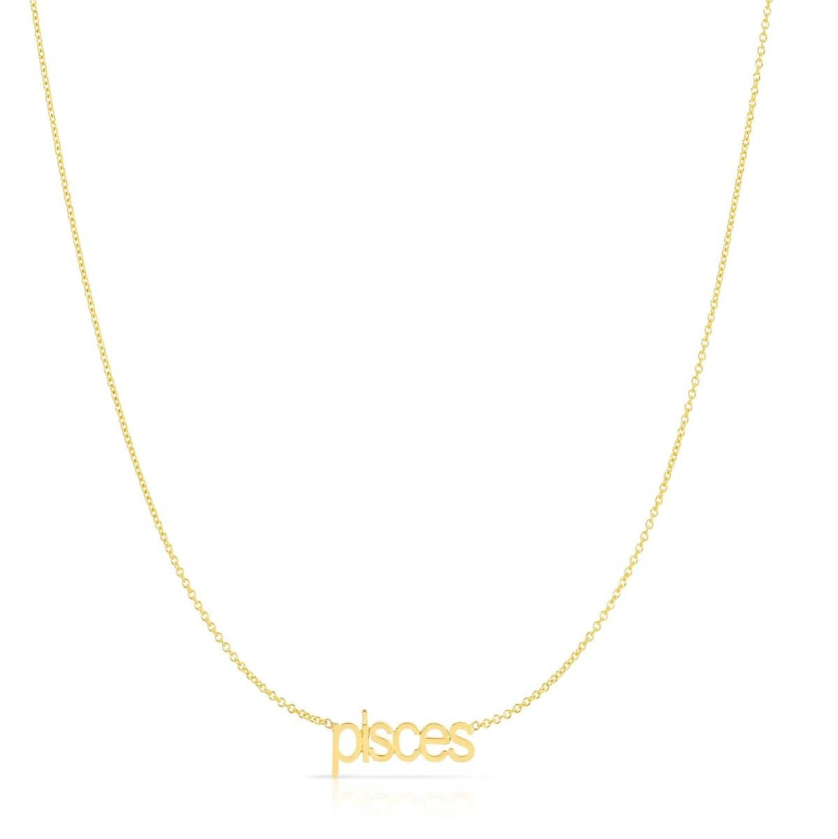 Petite Zodiac Necklace ‘pisces’ in yellow gold on a white background.