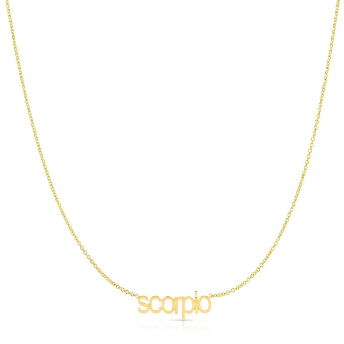 Petite Zodiac Necklace ‘scorpio’ in yellow gold on a white background.