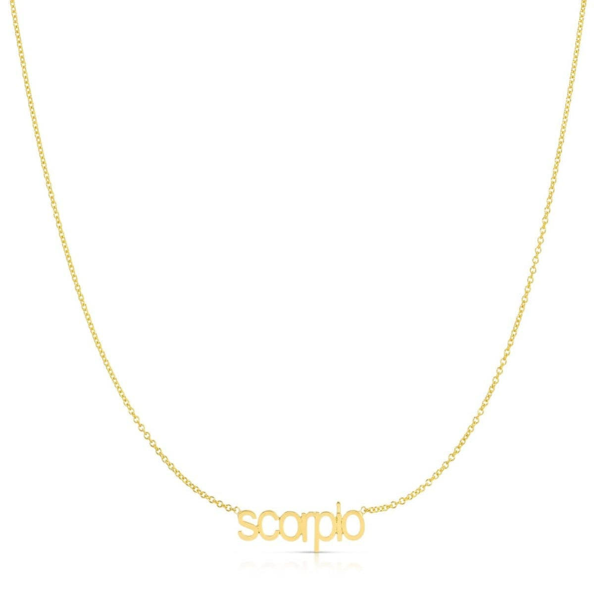 Petite Zodiac Necklace ‘scorpio’ in yellow gold on a white background.