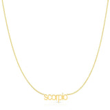 Petite Zodiac Necklace ‘scorpio’ in yellow gold on a white background.