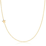 A yellow gold 14k Gold Asymmetrical Charm Necklace - Star with a cable chain on a white background. 