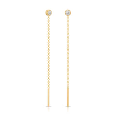 Threader Earrings Diamond in yellow gold on a white background. 