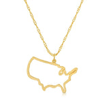 A USA pendant necklace in yellow gold on a white background.
