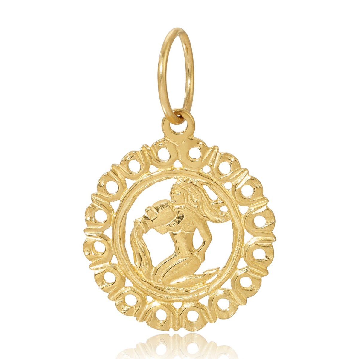 Gold aquarius pendant on a white background