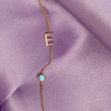 Monogram Necklace with Birthstone - Turquoise