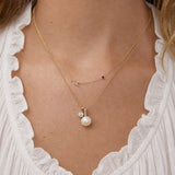 Pavé Monogram Necklace with Birthstone - Garnet