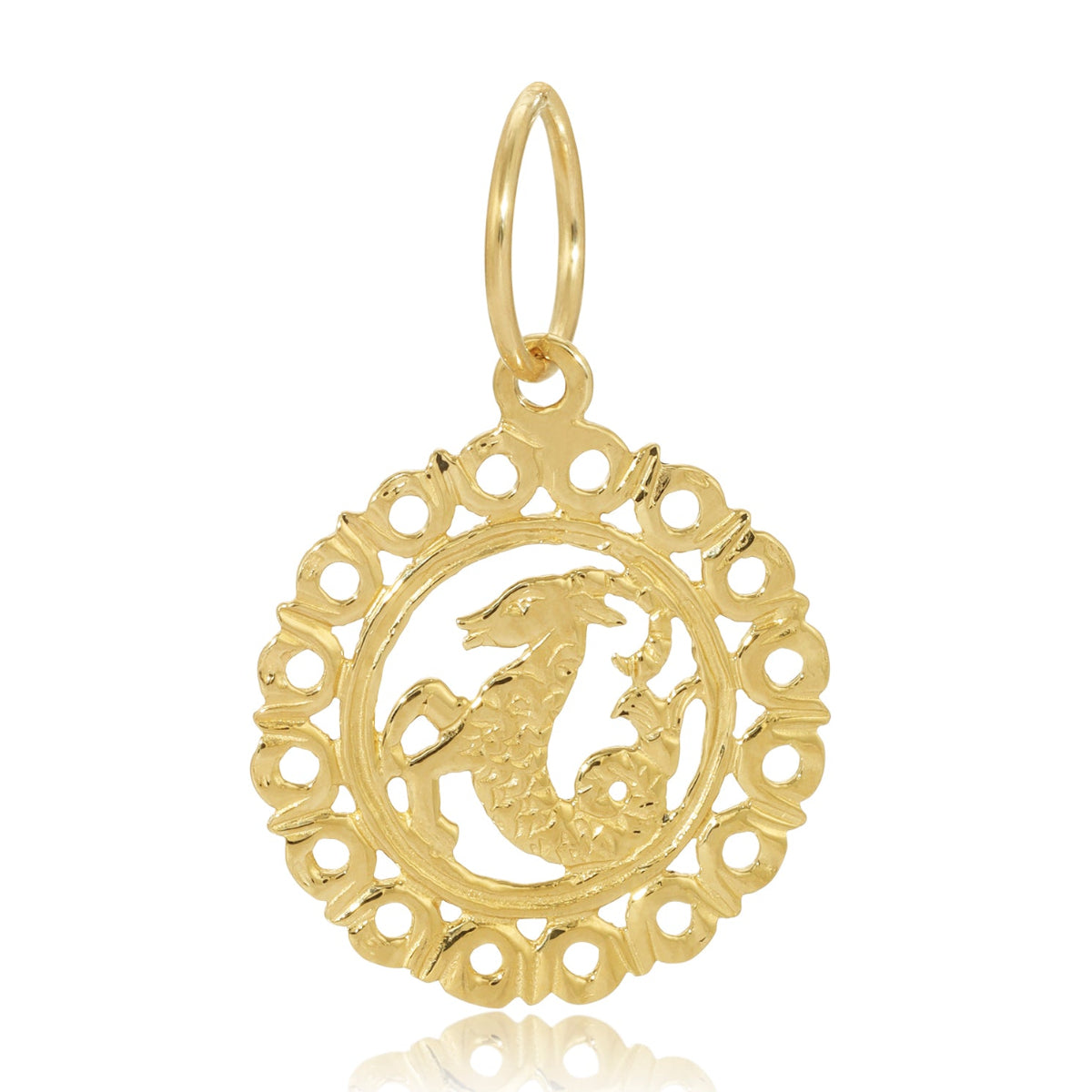 gold capricorn pendant on white background