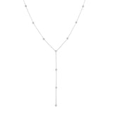A white gold Y-shaped lariat necklace with multiple small diamonds along the chain, displayed against a white background.