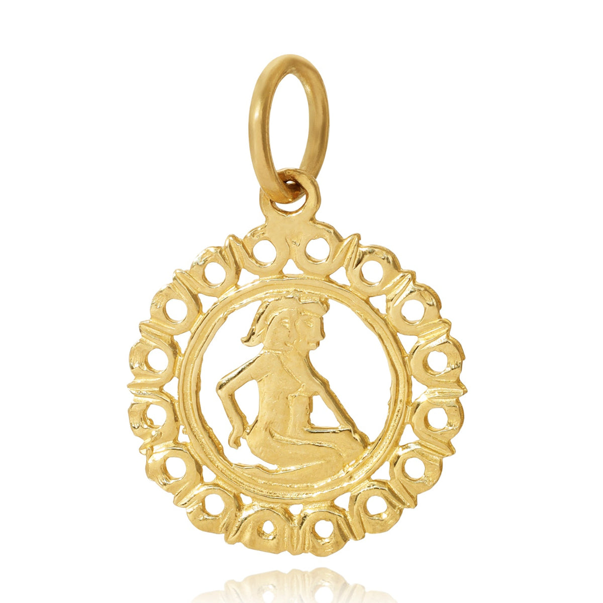 gold gemini pendant on white background