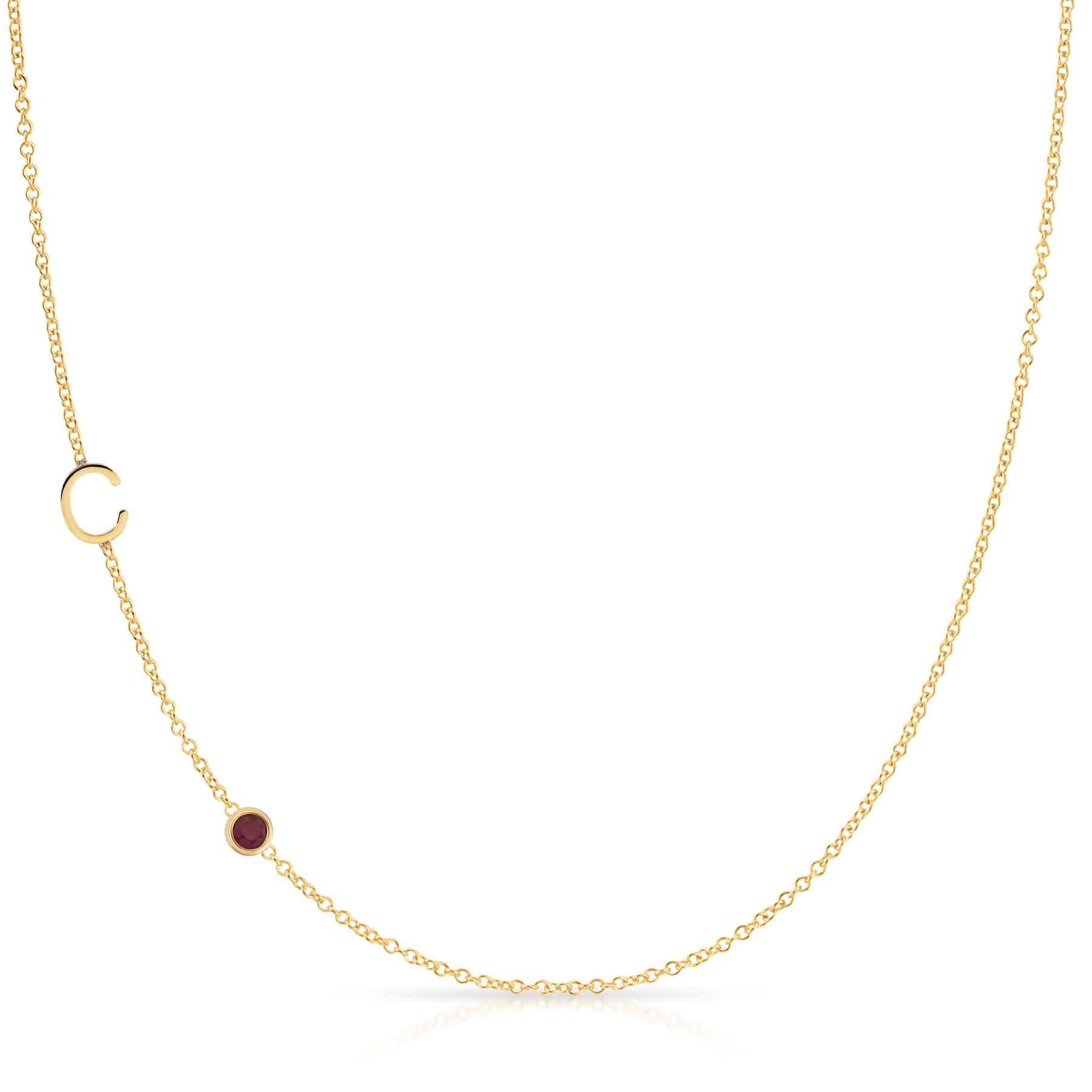 Monogram Necklace with Ruby Birthstone Initial C in Yellow Gold | Maya Brenner